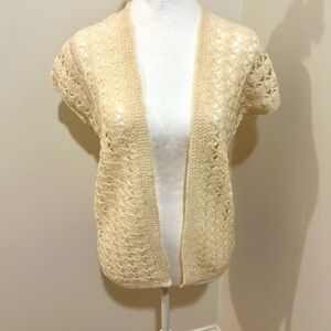 Vintage Hand Knit Cream Open-Front Sweater Vest